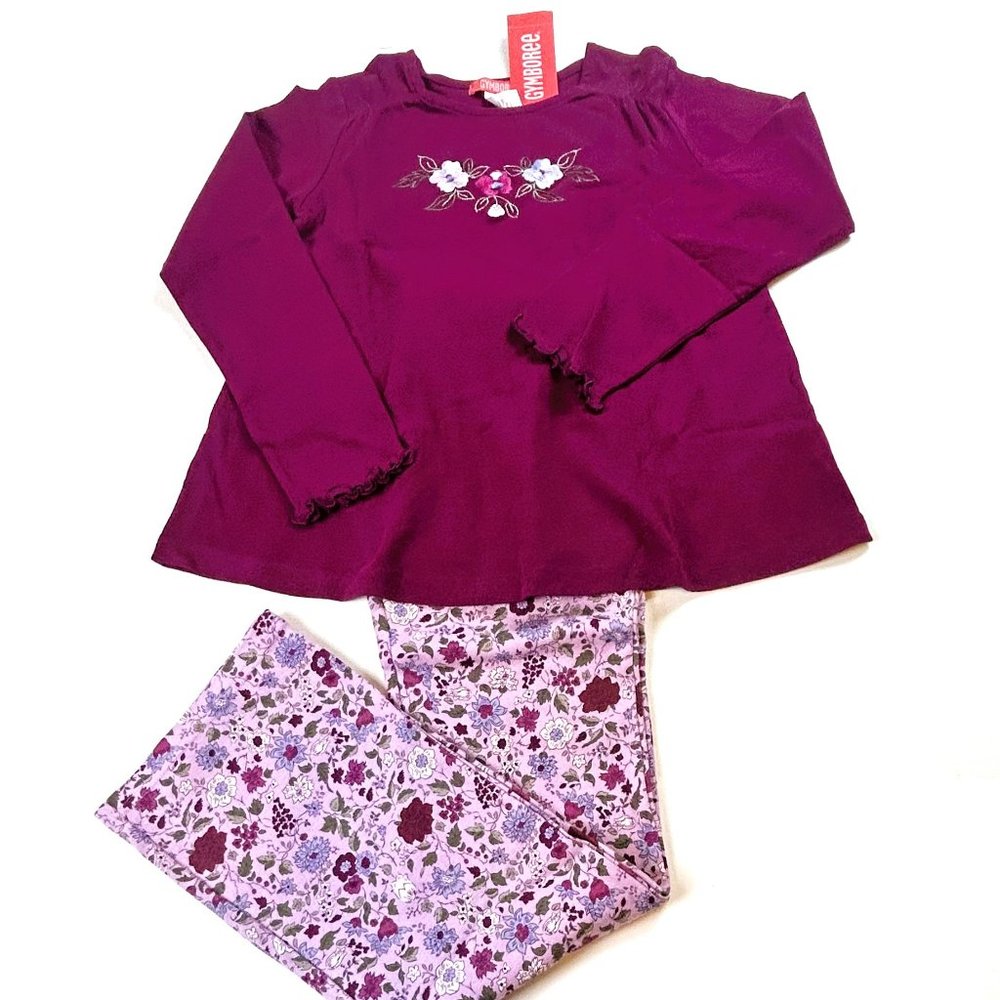 NWT Gymboree Girl Flower Print Knit Pant & Flower A-Line Top Size 8